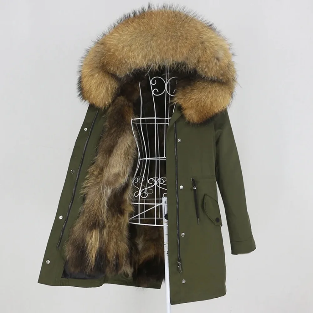 Women Natural Raccoon Fox Fur Outerwear Winter 2025 New Long Waterproof Parka Real Fur Coat Jacket Hood Streetwear Detachable