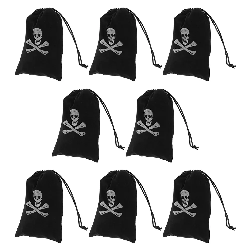 

8Pcs Pirate Drawstring Bags Skull Design Polyester Candy Pouch Money Treat Halloween Party Favor Storage 15.5x11.5cm