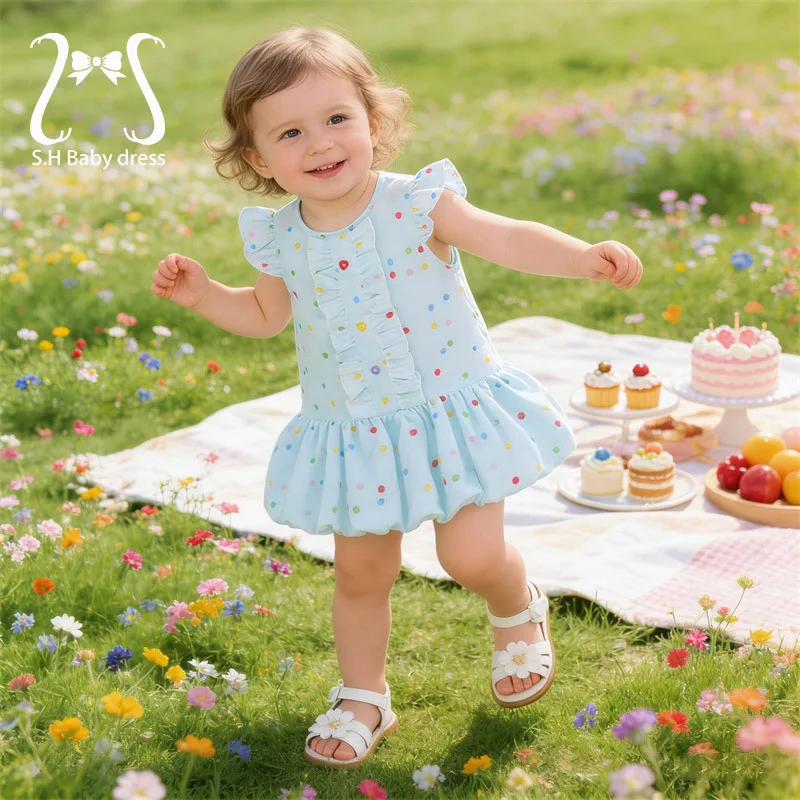 Toddler Girls Summer Dress Cute Baby Ruffle Sleeve Polka Dot Clothing Casual Cotton A-Line Sundress Children Costume 0-3 Y Kids
