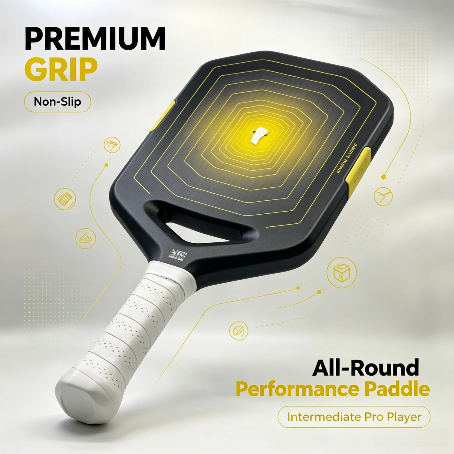 Thermoformed Carbon Fiber Pickleball Paddle USAPA Approved Open Throat Inertia Tuned Balance Large Sweet Spot Grit Spin Surface