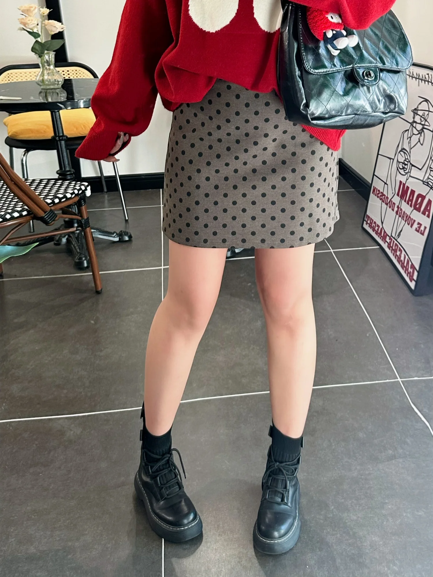 

Юбка в горошек больших размеров, повседневная, с завышенной талией, А-силуэт, осенне-зимняя, новая, в корейском стиле, для полных женщин и старших сестер