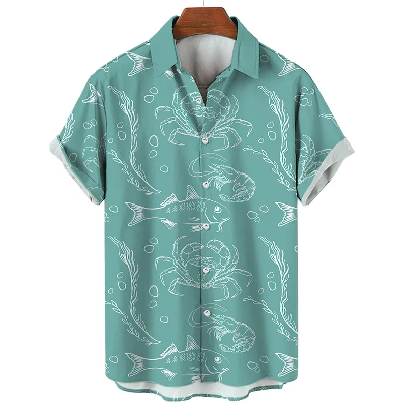 Men's Fun Shark and Jellyfish 3D Printed Hawaiian Shirt, Marine Life Pattern Casual Short-Sleeve Top, Summer Fashion Beach Top