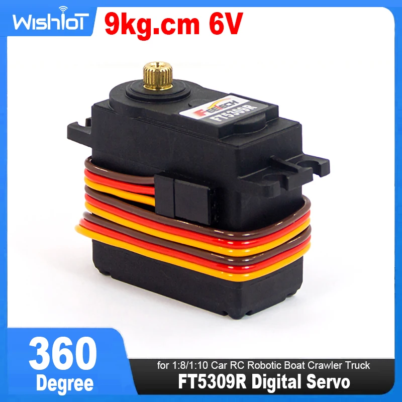 Feetech FT5309R Digital Servo 9kg 6V, kecepatan tinggi 360 derajat rotasi berkelanjutan untuk mobil 1:8/1:10 RC robot perahu truk Crawler