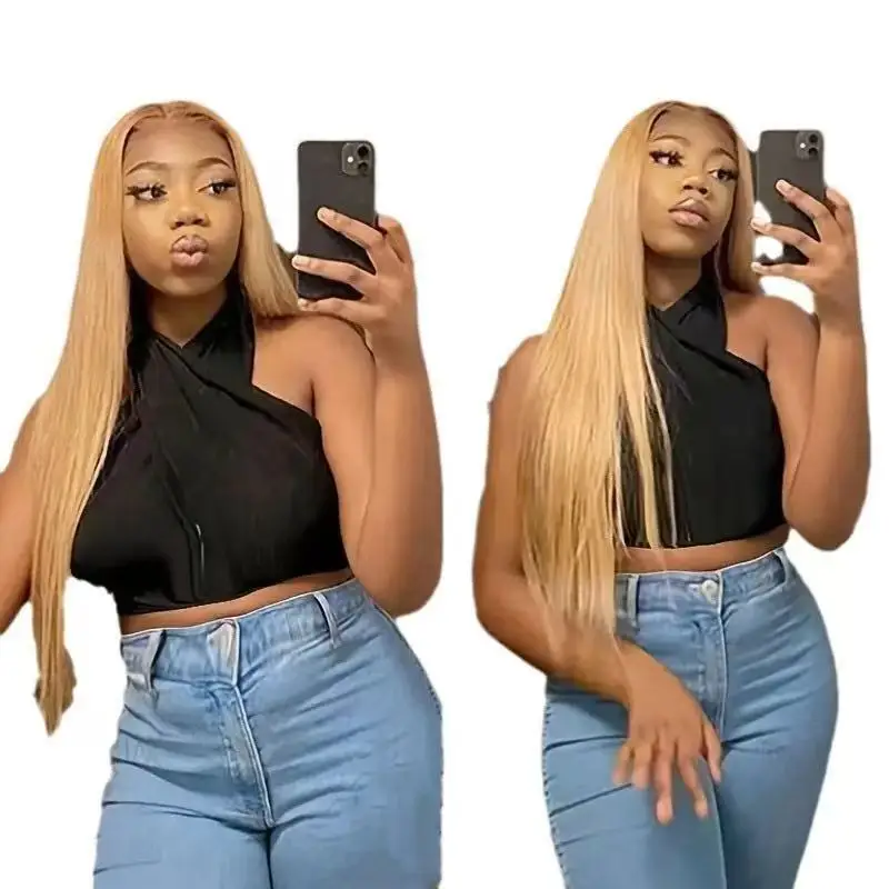 Медовый блондин парик из человеческих волос Bone Straight # 27-цветный парик фронтальной части шнурка 13x4 Hd для женщин