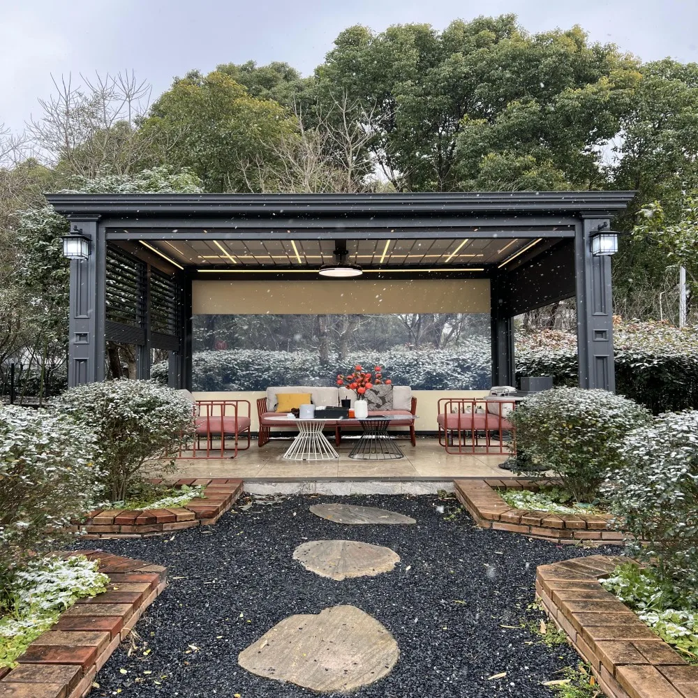 

Современное здание павильона на открытом воздухе, непромокаемая беседка, биоклиматическая панель, планки, алюминиевая жалюзированная беседка с жалюзи