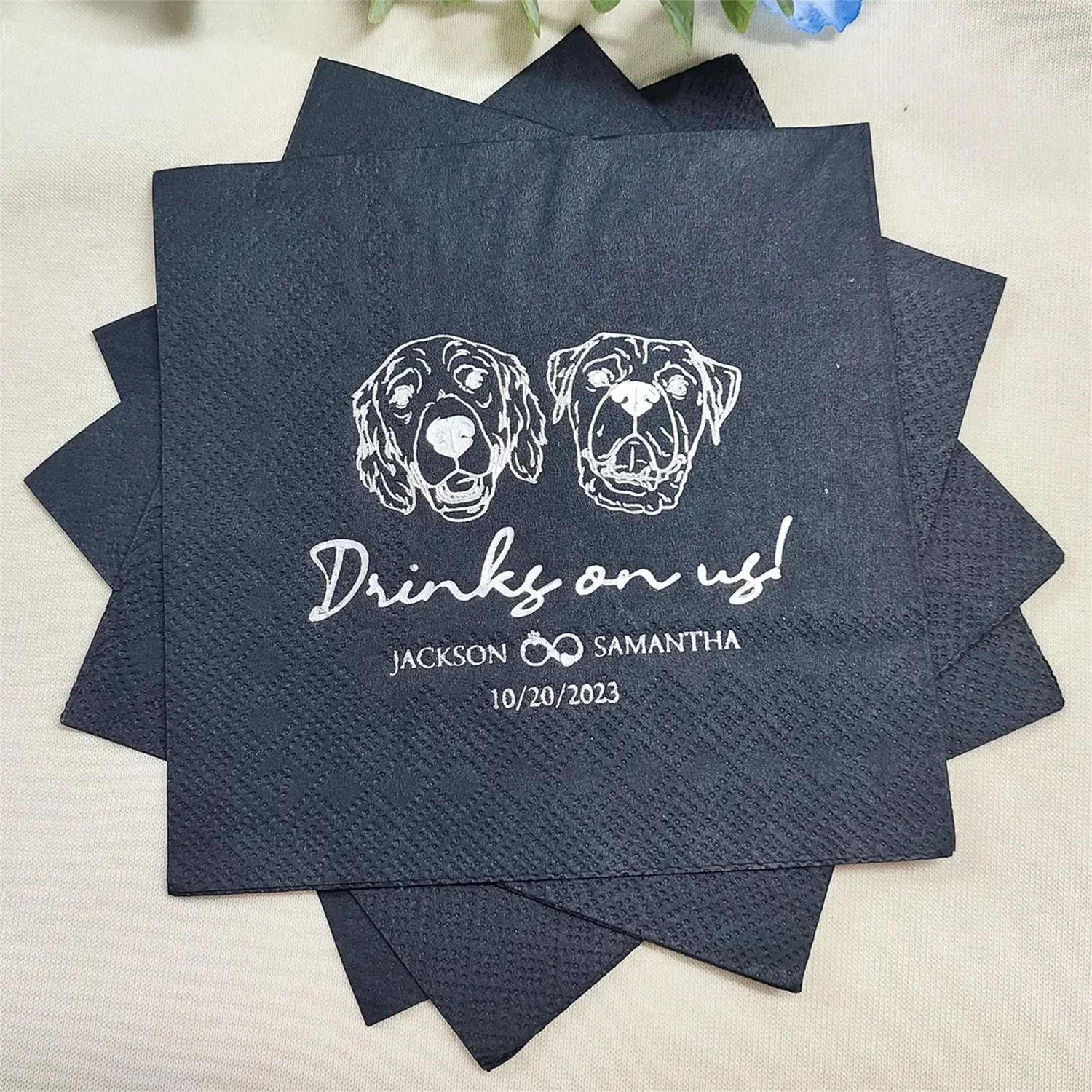 50 PCS Custom Pet Cocktail Napkins, Custom Pet Portrait Napkins,Gold Dog Wedding Napkins, Pet Wedding Napkins, Bar Napkins, Drin