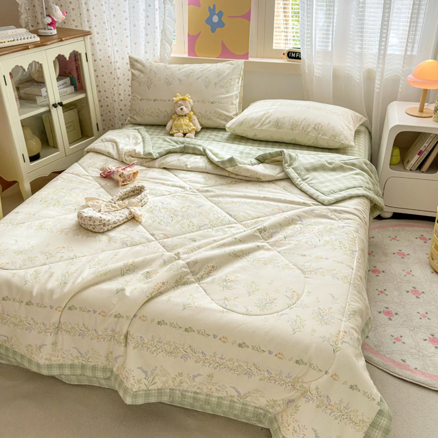 Floral Printing 100% Cotton Summer Comforter Lightweight Skin Friendly Thin Quilt Breathable Queen Air Conditioner Duvet Blanket