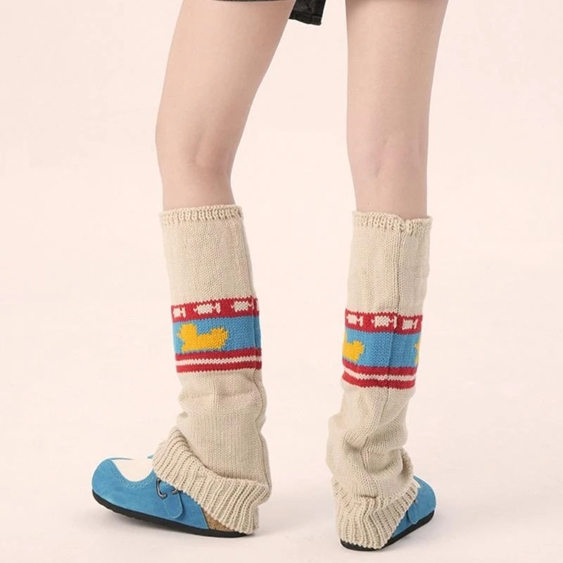 النساء 90s خمر متوهج طويل جوارب السيقان جوارب بدون قدم متماسكة الكرتون الحيوان نمط أغطية للأحذية جوارب الشارع الشهير 15UB