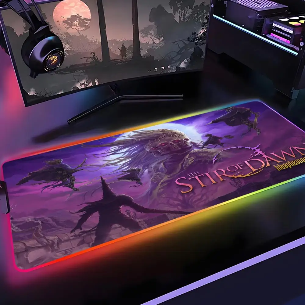 

game B-Blasphemous Mouse Pad Gamer Rgb Desk Mat Back Light Led Mousepad Setup Gaming Accessories Deskmat Big Mousepad Backlight