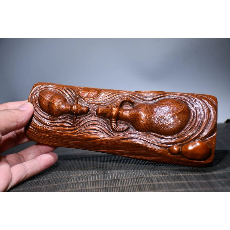 

7.1" Collect China Box-wood Hand Engraving Zodiac Animal Double Cattle Ox Paperweight Statue Craft Gift Decoration Home Decore