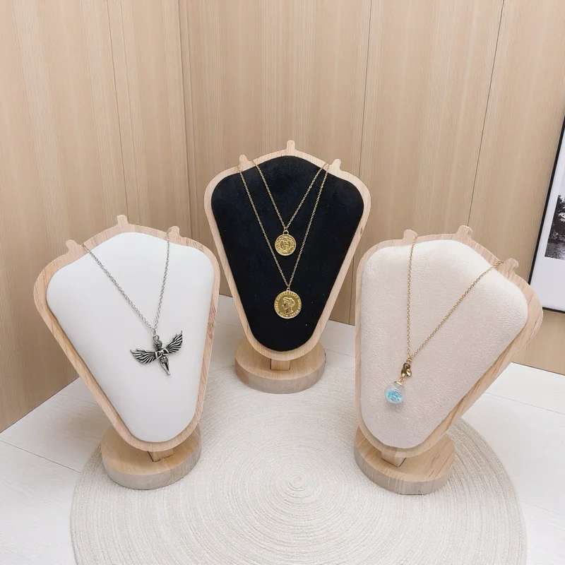 Mannequin Holz Samt Halskette Anhänger Kette Schmuck Büste Hals Display Ständer Halter Mannequin Halskette Anhänger Fenster Display
