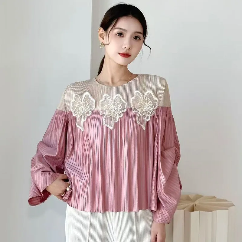 

Miyake 2026 Spring New Pleated T-shirt Women's Comfortable Casual Tops French Elegant Fashion Large Size Stretch Loose Women's