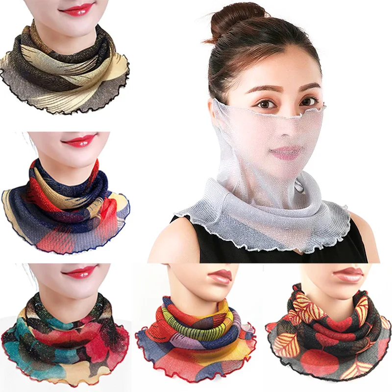 

Spring Summer Fashion Chiffon Neck Collar Scarf Women Thin Sunscreen Variety Hanging Ear Veil Anti-UV Mask Pullover Scarf