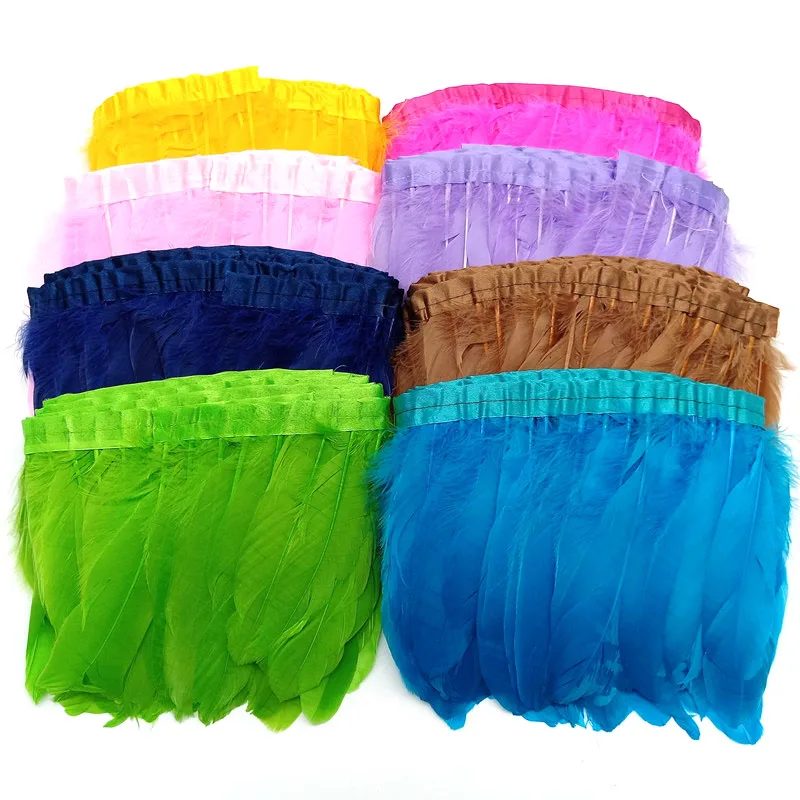 1meters Goose Feathers Fringe Trims Plumes DIY Christmas Wedding Party Dress Decoration Sewing Ribbon Crafts Accessories 15-20cm