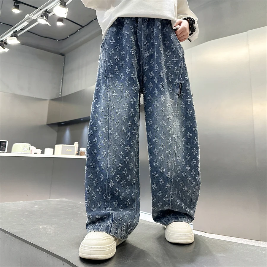 New Kids Designer High Street Fashion Distressed Jeans For Teen Boys Stylish Ripped Denim Pants Children Trendy Jeans Trousers
