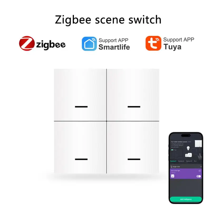 

Умный выключатель Tuya ZigBee, 4 клавиши, 12 сцен, автоматический пусковой контроллер, поддержка бытового помощника Zigbee2mqtt