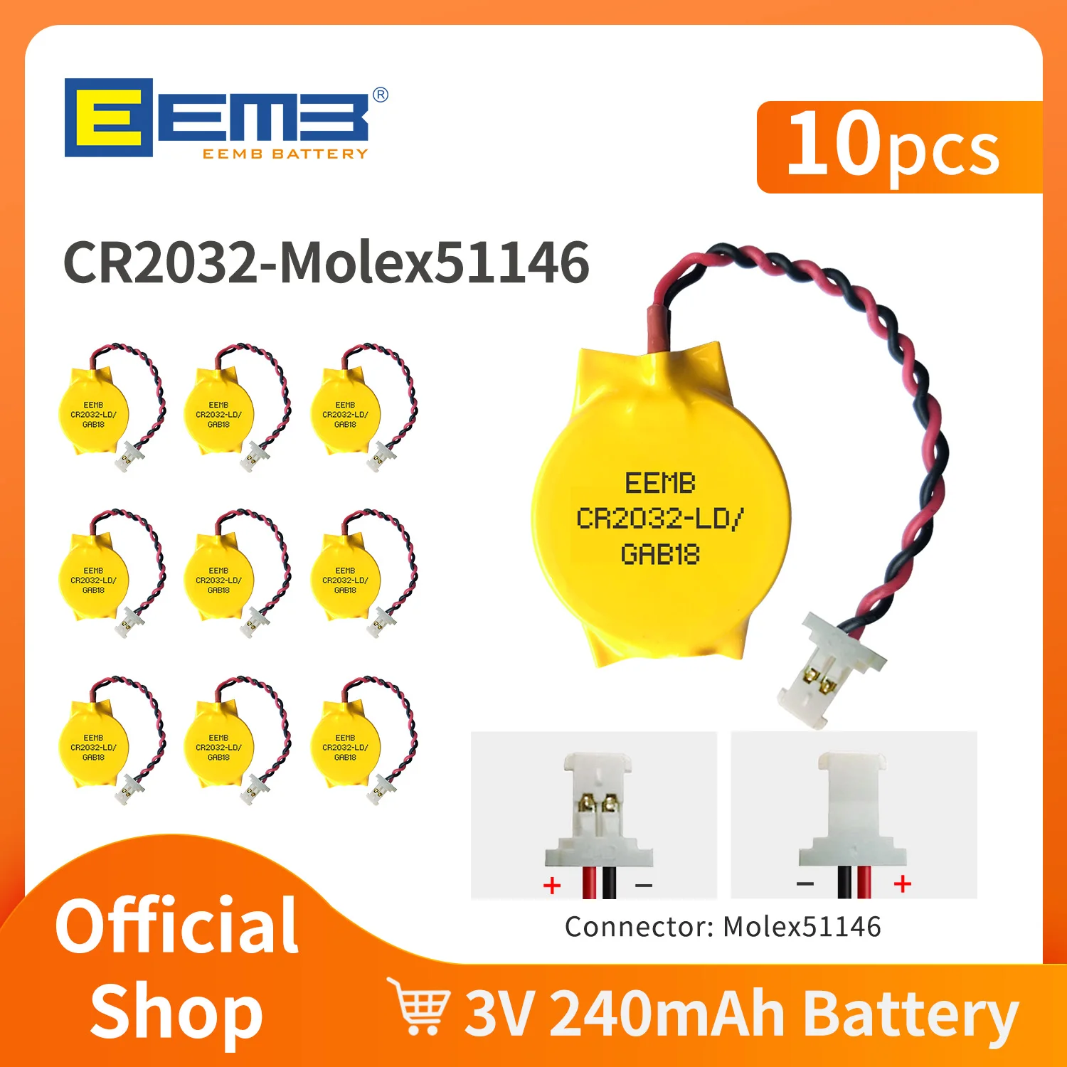 

10 упаковок EEMB 3 В 2-контактный аккумулятор CR2032 с проводом CR2016 CMOS аккумулятор для материнской платы ноутбука сменный аккумулятор для Alienware ASUS Dell