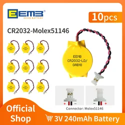 10PACK EEMB 3V 2Pin CR2032 Battery with Wire CR2016 CMOS Battery Motherboard Laptop Replacement Battery for Alienware ASUS Dell