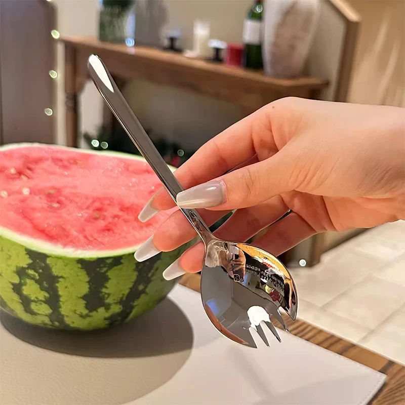 Stainless Steel Salad Spoon Creative Spoon Fork Pasta Fork Instant Noodle Spoon Watermelon Spoon Cake Dessert Fork