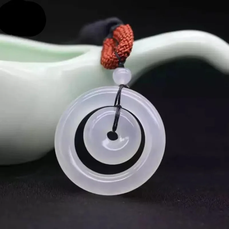 Chalcedony Pendant Agate Ice White Gray Agate Child and Mother Safety Buckle Necklace Pendant Factory Wholesale image 2
