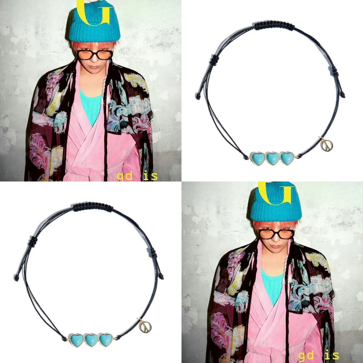 Korean Idol GD Same Style PMO Blue Heart Bracelet Brooch Ring G-DRAGON Original Fashion Jewelry Wrist Accessories