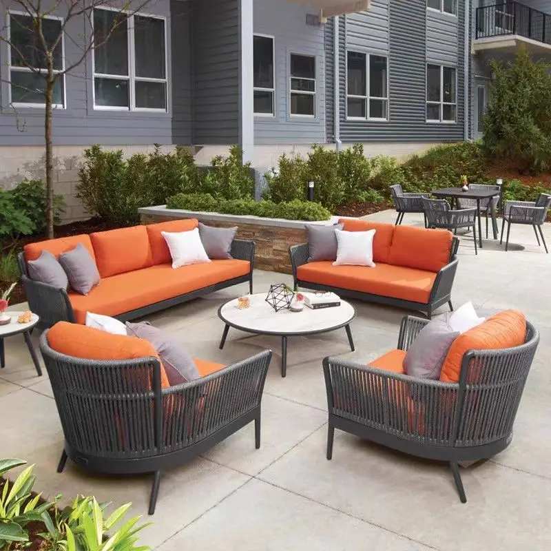 

Aluminum Frame Wicker Rope Weaving Outdoor Furniture Curved Sofa Set Garden Courtyard Hotel Park Use Living Room Patio
