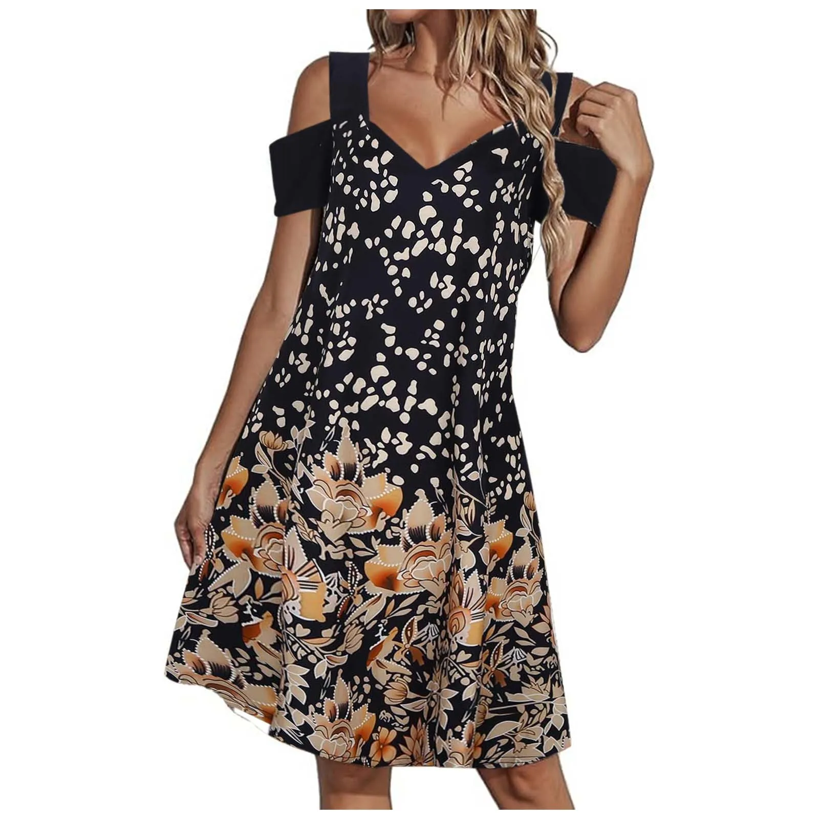 Women's new ethnic style printed casual V-neck dress, simple and fashionable, easy to match with various styles vestidos largos