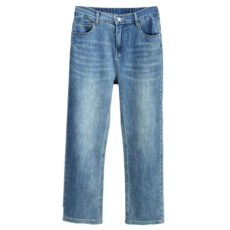 

2025 Plus Size Women's Straight Jeans Summer New Casual Thin And Simple Denim Cigarette Pants 100KG Long Trousers 8651