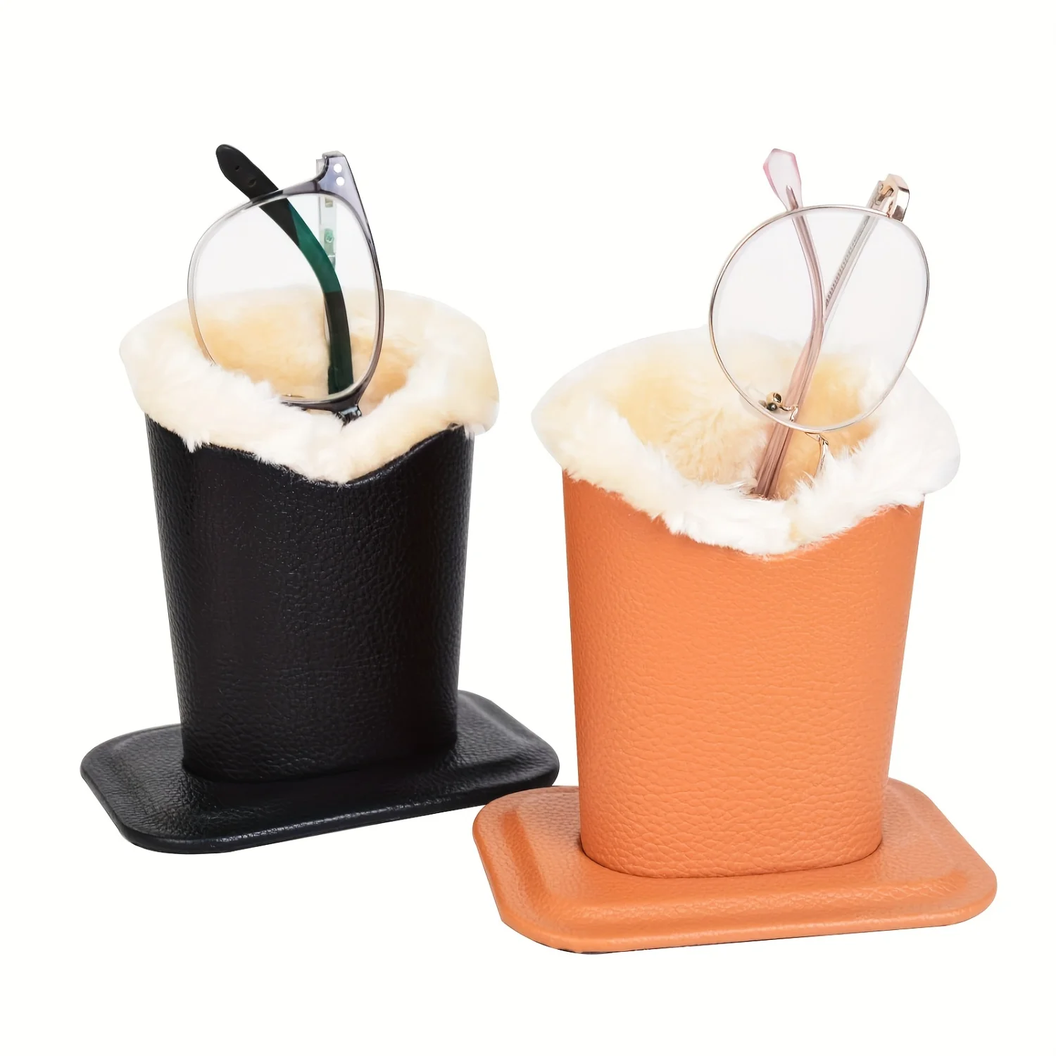 Stylish Litchi-Embossed Eyeglasses Holder - Soft Plush Lining, Semi-Hard Protection, Ideal for Desk, Nightstand or Gift