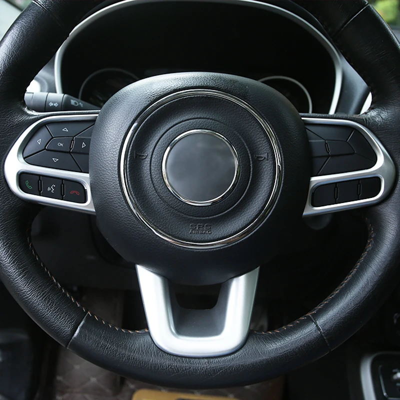 Car 3Pcs/set ABS Silver/Carbon fiber Steering Wheel Cover Stickers For Jeep Compass 2017 2018 Renegade 2015-2017 Accessories