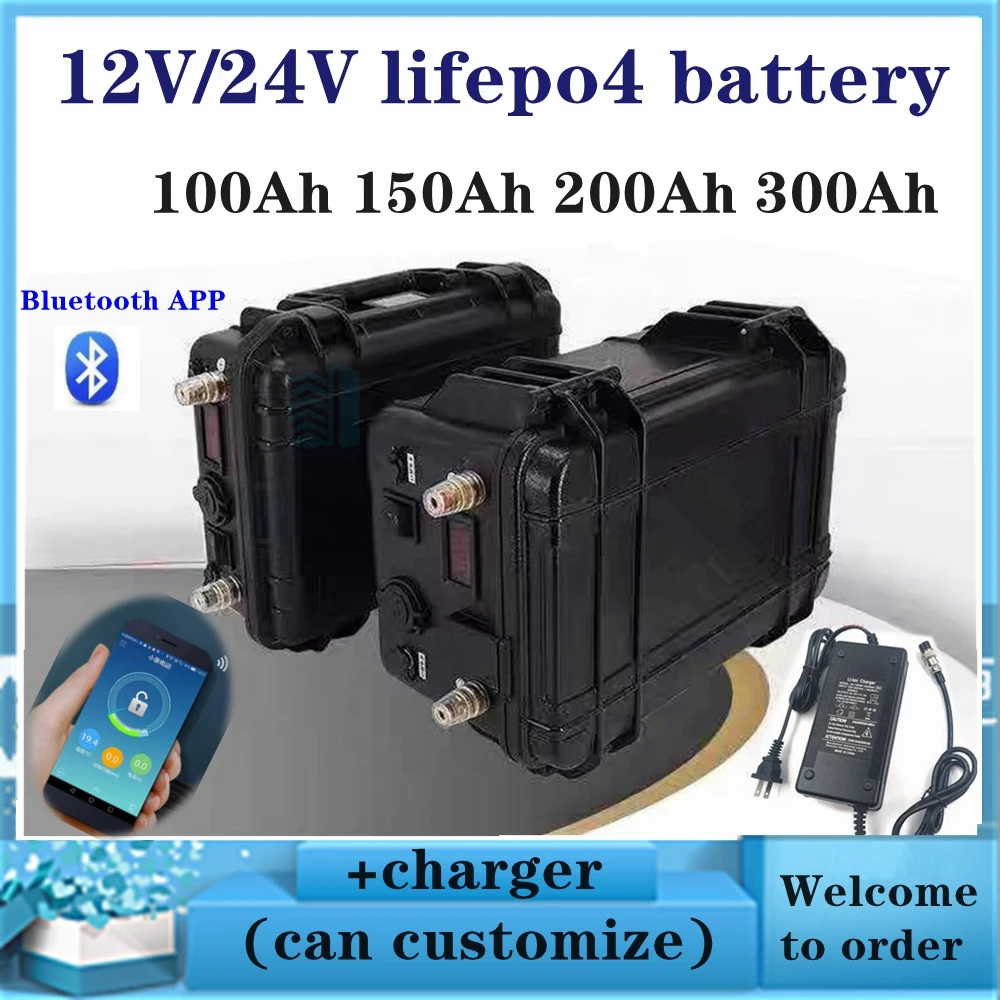 

12V 24V 120Ah 100AH 200AH 150AH 300Ah 400Ah Lifepo4 lithium iron phosphate battery pack bluetooth BMS for boat solar system