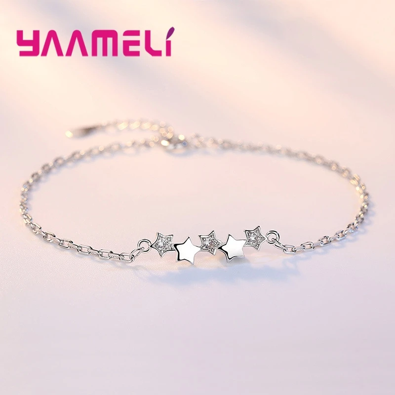 High Quality 925 Sterling Silver Bracelet Austrian Crystal Stars Charms Women Girls Bangles Jewelry Christmas Gifts