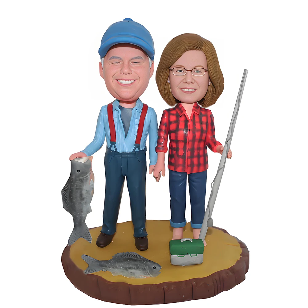 Custom Bobblehead Figurine of Couple Fishing,Full Customization Handmade Based on Photos,Personalized Customized Shaking Head