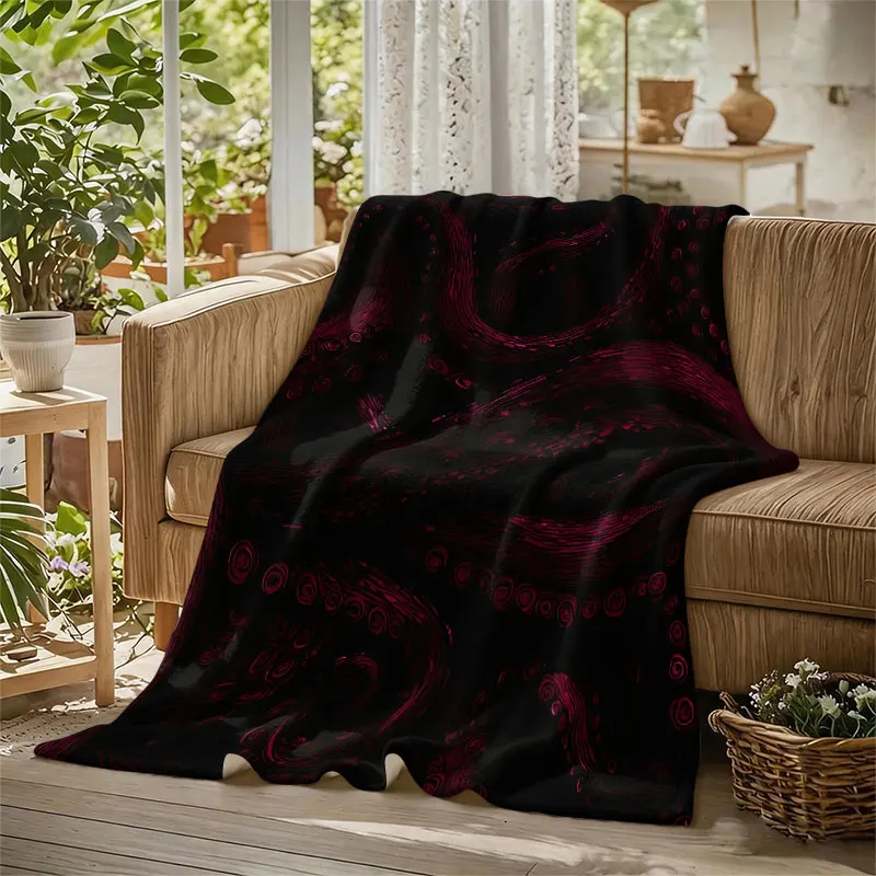 Octopus Tentacles Burgundy Flannel Blanket Perfect for Sofa Office Bed Travel Sleep Read Relax Camping Four Season Use