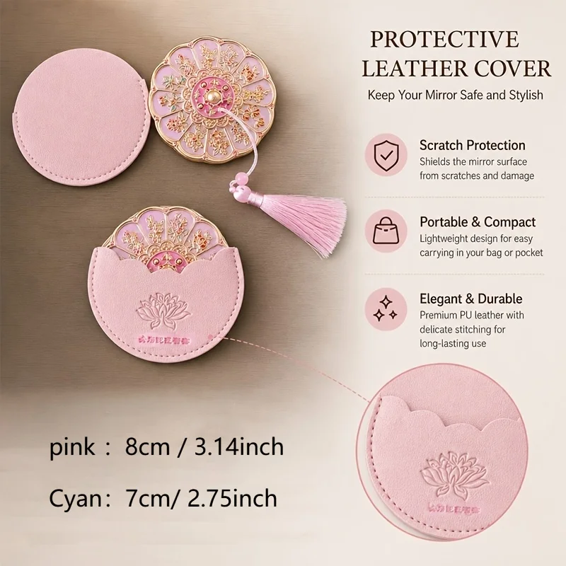 Elegant Chinese Style Portable Handheld Makeup Mirror with Ornament Tassel Desktop Storage Mirror New Traditional Chinese Design