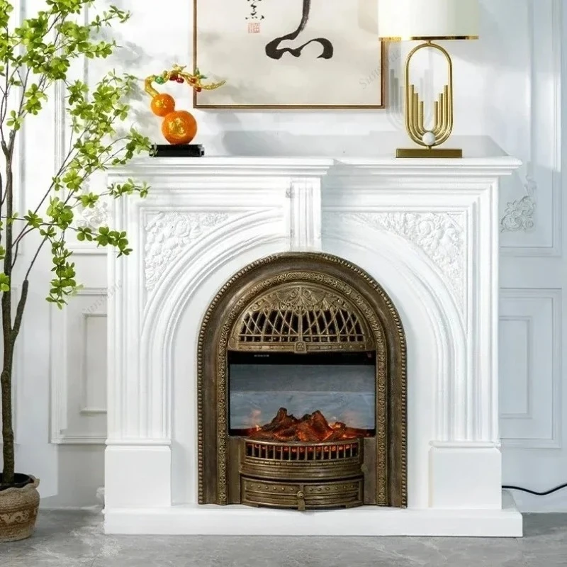 Retro Solid Wood Simulation Flame Fireplace Heater European Decoration Retro Style Entrance Cabinet