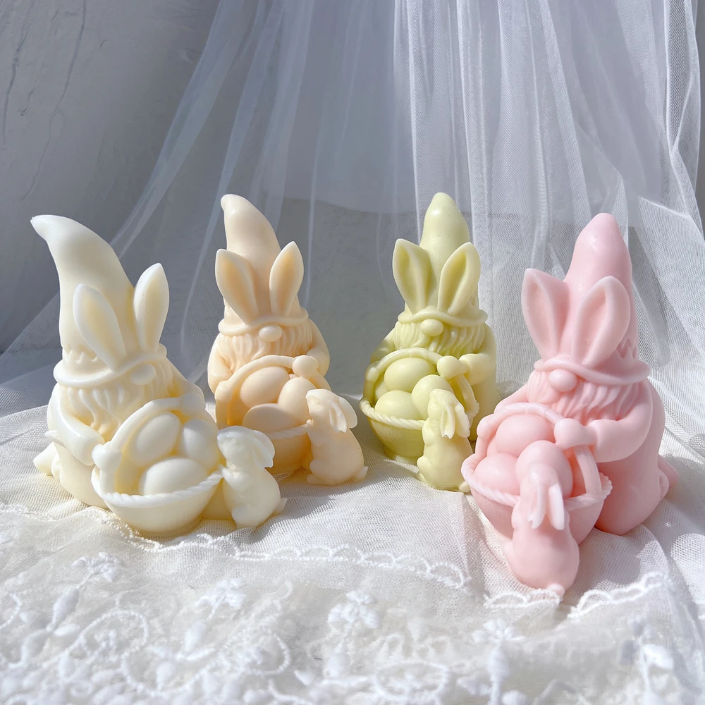 Easter Gnomes Silicone Candle Molds Rabbit Basket Egg Silicone Mold Animal Wax Mould Easter Spring Decor