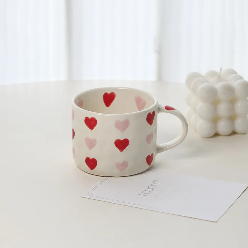 300ml 10oz Heart Patterm Coffee Mug Creative Personality Unique Design Ceramic Cup with  Handle Lovely Gift for Besties