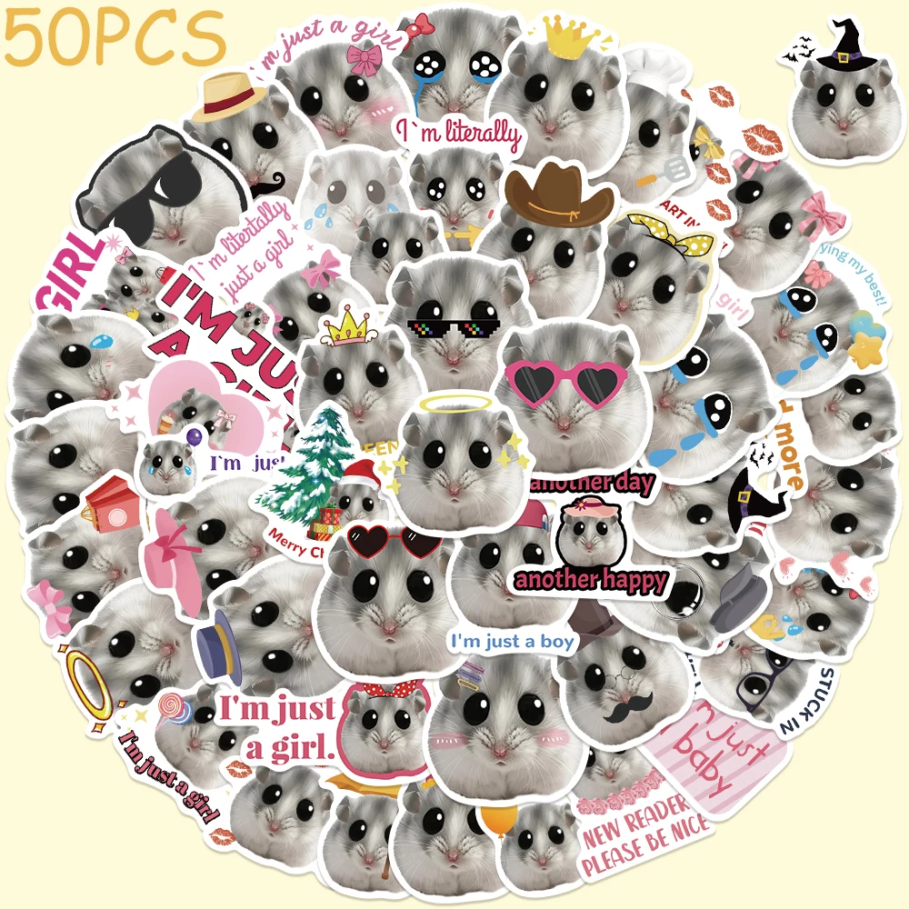 50pcs Cartoon Cute Hamster Expression Stickers Decals For Phone Laptop Luggage Scrapbook Skateboard Aesthetic Stickers Kids Gift