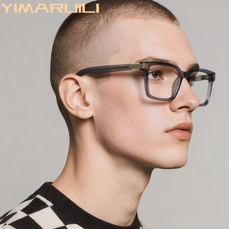 

YIMARUILI Fashion Trendy Men's TR90 Retro Square Eyeglasses Frame New Ultra Light Spring Leg Design Optical Glasses Women LS106