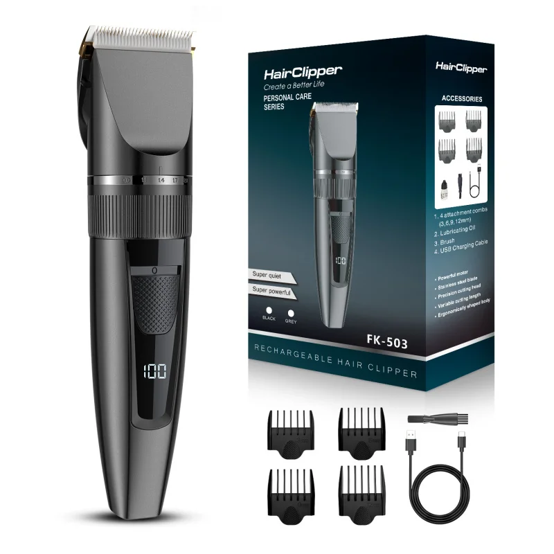 

Electric hair clipper for home use, rechargeable, for carving and styling, with digital display and fast charging