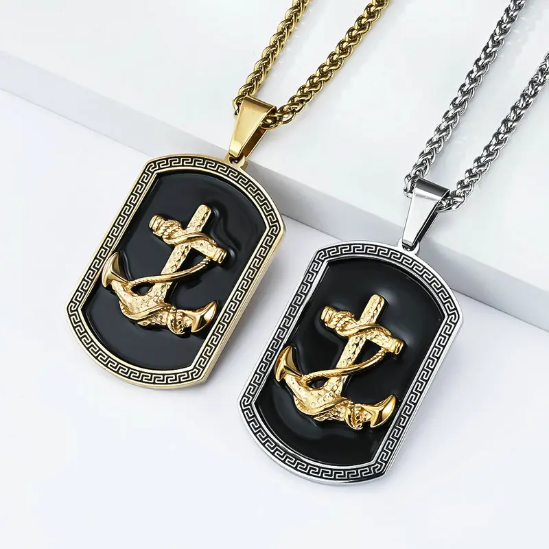 Vacuum plated stainless steel pendant for men, boat anchor, military Brand