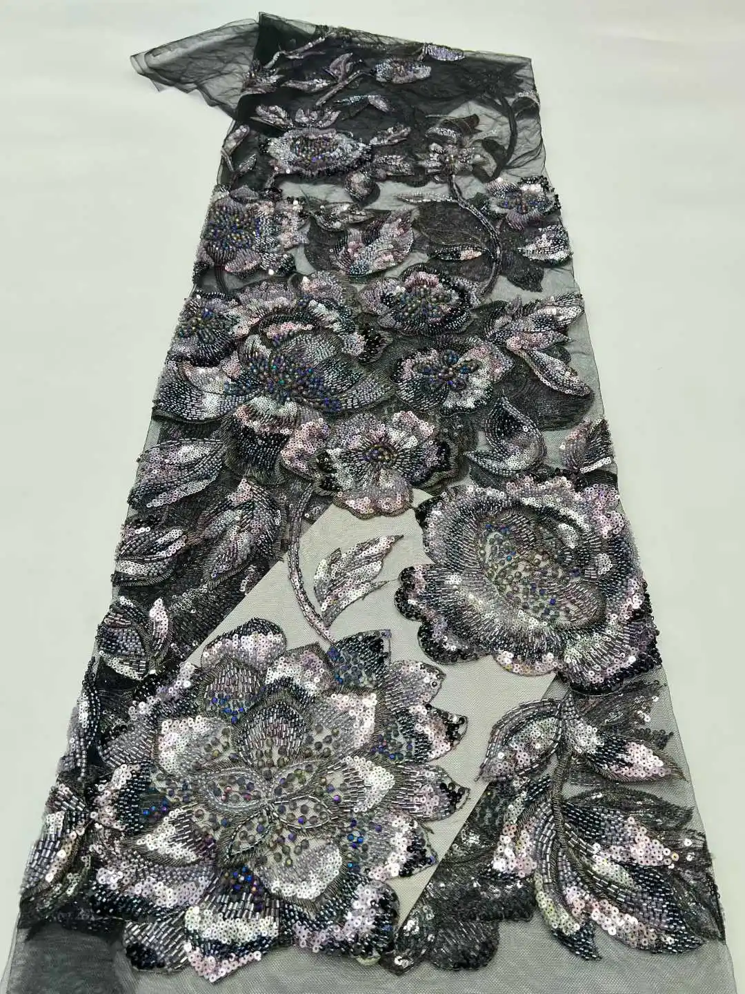 

African Beads Lace Fabrics Latest Sequin Lace Fabric 5 Yard High Quality 2025 Black Lace Fabric Nigerian Wedding Dress For Woman