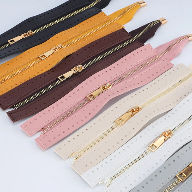 1PC PU Leather Bag Hardware Zipper Replaceable DIY Sewing Metal Zipper Crochet Woven Handbag Clothes Shoes Accessories 24cm