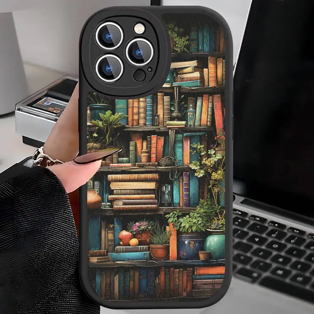 Book Shelf Creative Pattern Phone Case For IPhone 16 15 14 13 12 11 Pro Max Plus Shockproof Leather Cover