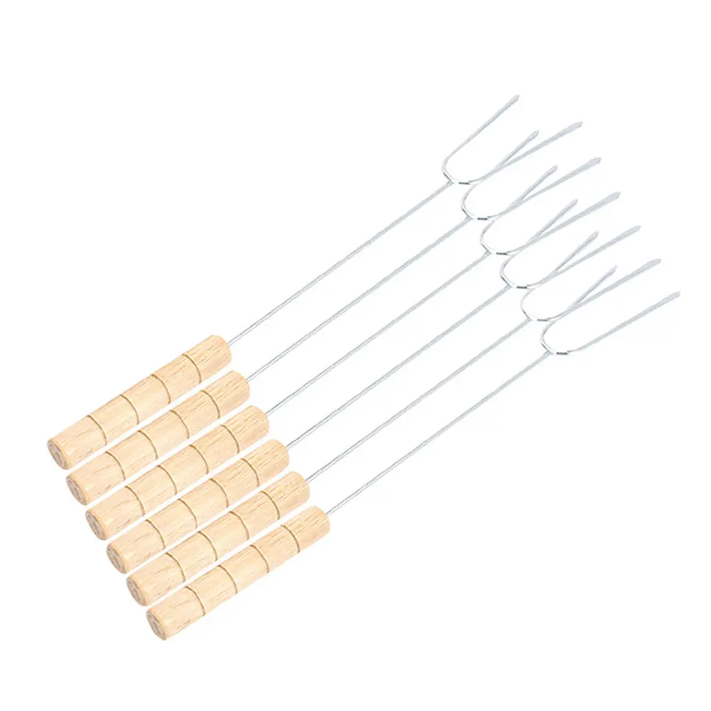 

6 Pcs BBQ Stainless Steel Forks U shaped Grilling Roasting Tools Durable Safe Long H for Party Home Camping Kitchen Use