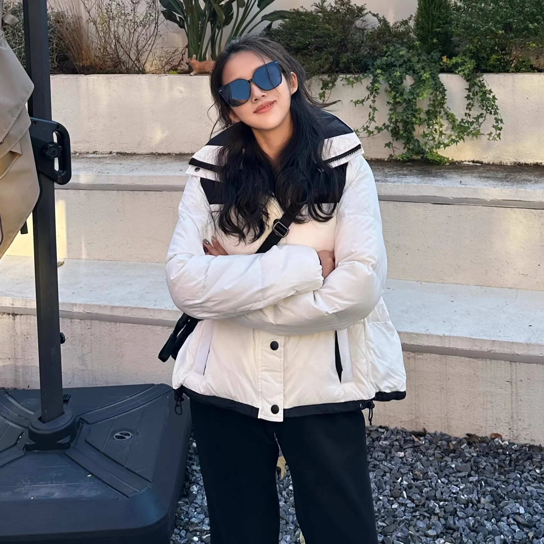 

Women's Outdoor Puffer Jaet Thiened Bread Sle Coat Hoodl Stand Collar Long Sve Single Button Closure White Du down