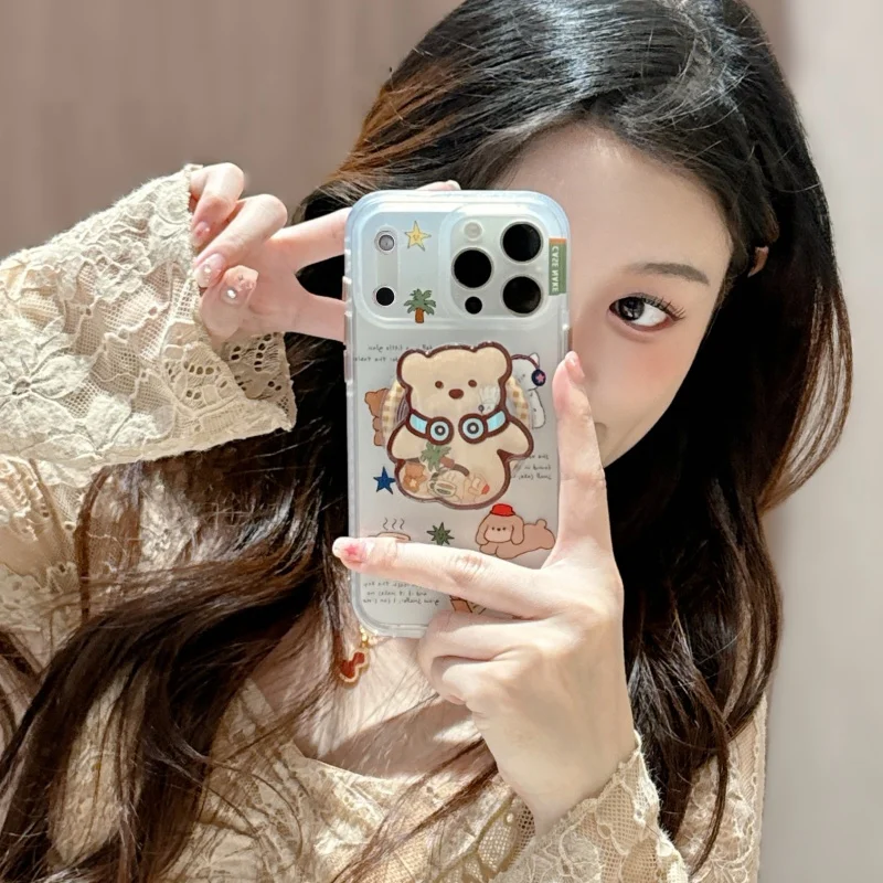 

Cute Cartoon Puppy Magnetic Phone Case For iPhone 17 Pro 16 15 Pro Max Cover with Shaking Bear Stand Hard Cases For iPhone 16Pro