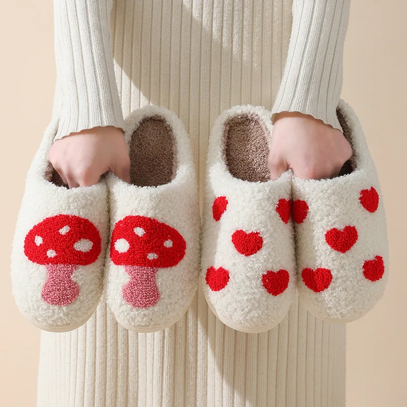 Warm Winter House Slippers Short Plush for Girl Women Cute Fluffy Soft Bedroom Home Ladies Cotton Shoes