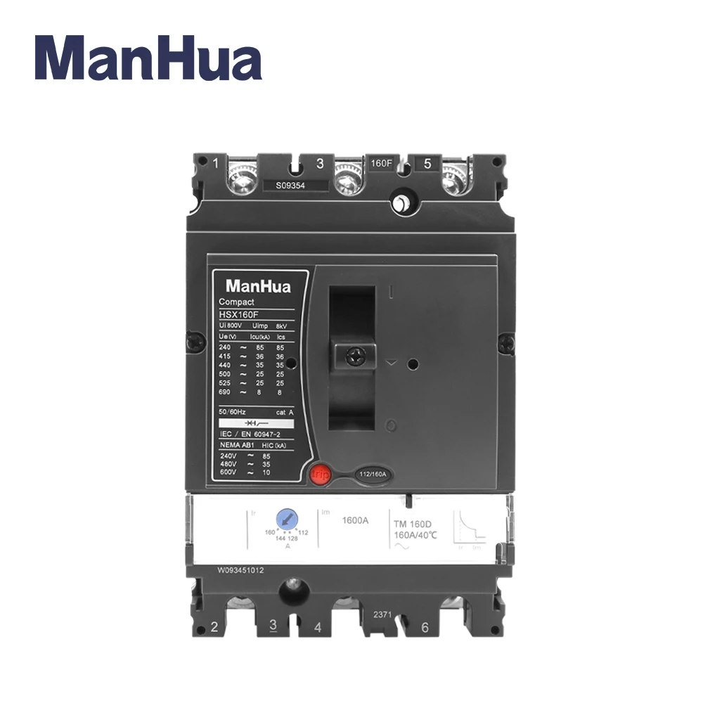 

ManHua CE Certificated MCCB Breaking Capacity 36kA Adjustable current 160A 3P Triple poles HSX-160F(NSX series) Moulded Case